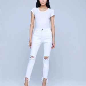NWT L’AGENCE High Line High Rise Skinny Jeans in Blank Distressed